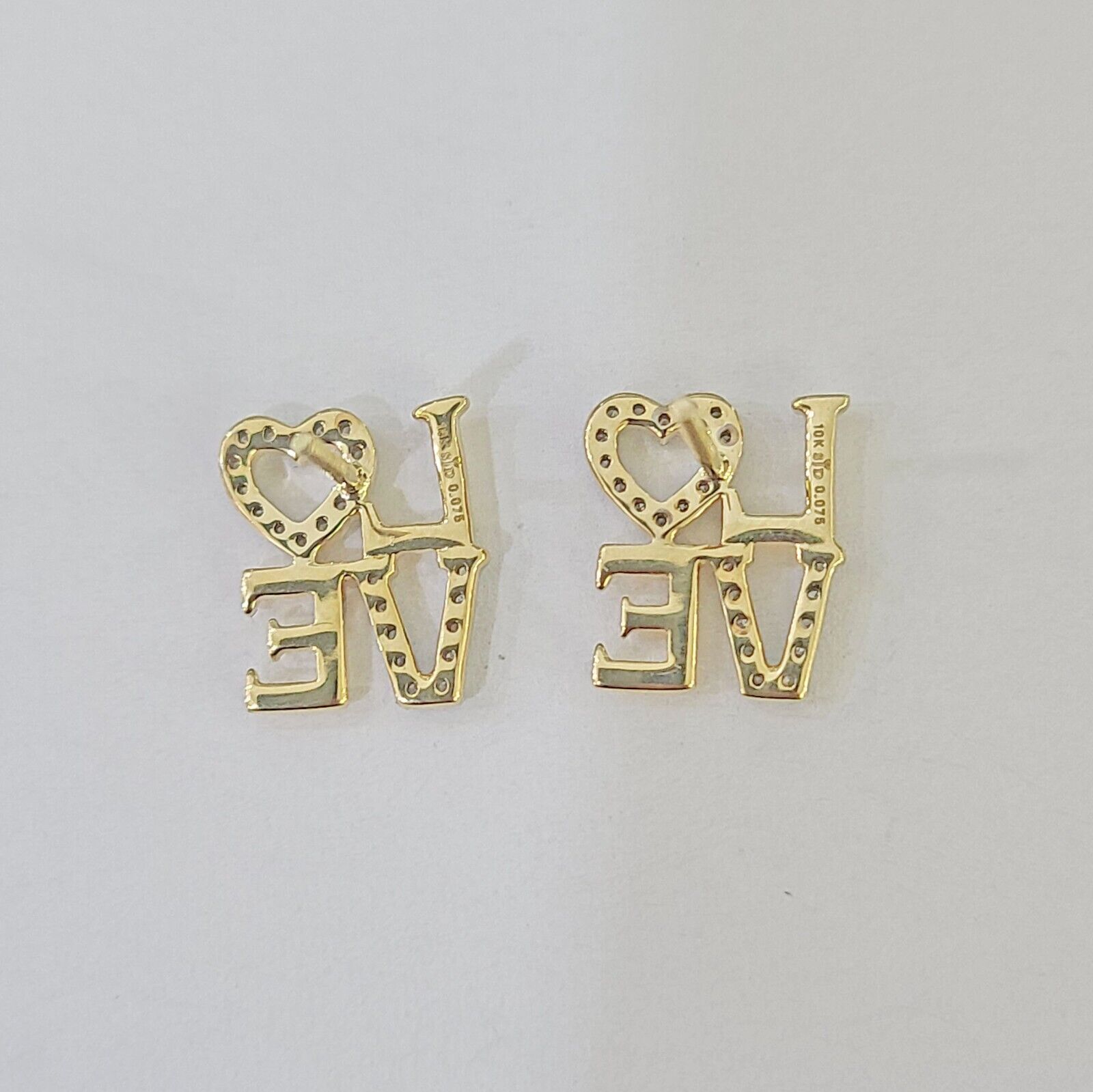 10k Yellow gold LOVE Heart Earrings Real Diamond screw - back Women Men studs - GoldenlinQ